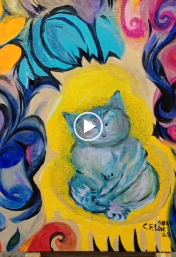 Painting skill demonstration, Pensive Cat, LIU CHWEN FANG