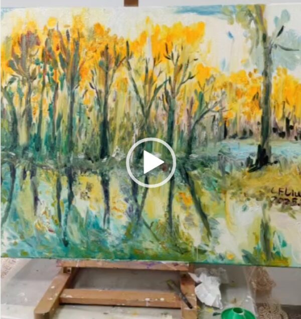 Painting skill demonstration, Reflection of Poplar Trees, LIU CHWEN FANG