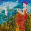 Lady in Red with Egret